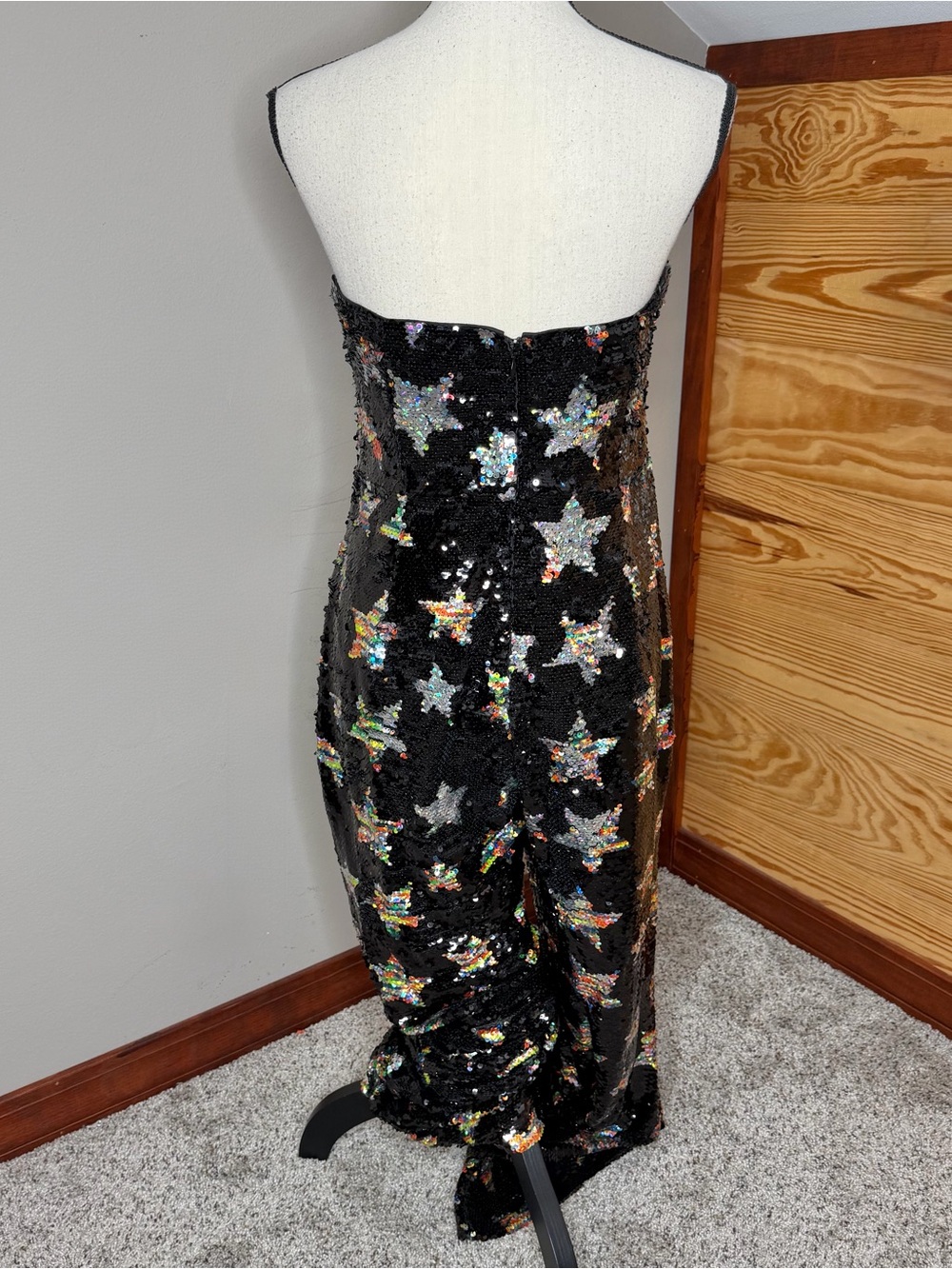 Nasty Gal Premium Star Sequin Jumpsuit Black 10 Strapless Flare Leg Moon - Picture 4 of 13